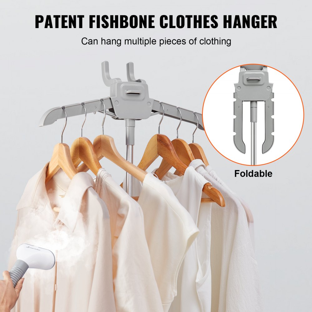 Bostome standing garment steamer with 0.5 gallon tank steaming white shirts on a hanger.