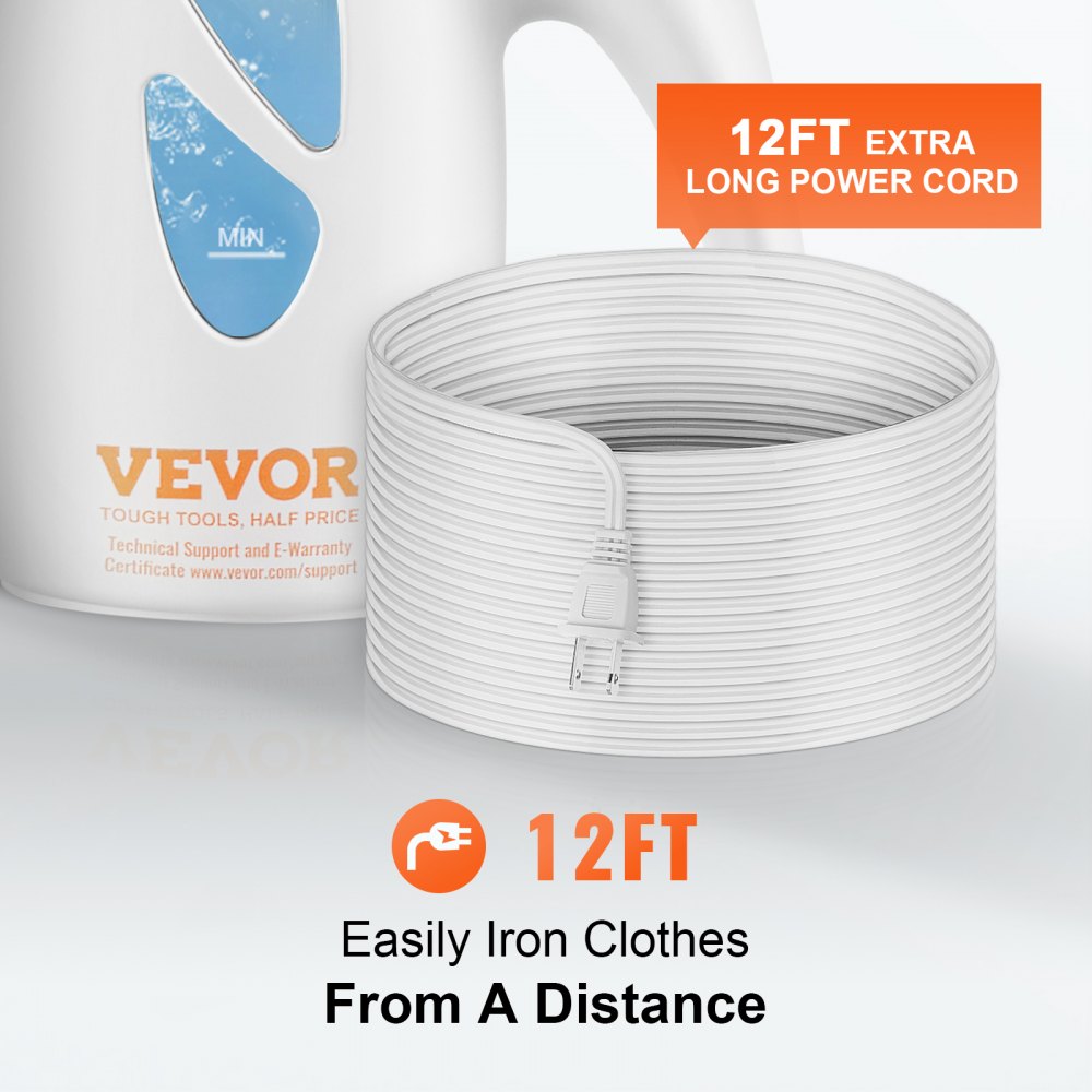 Bostome portable handheld fabric steamer with 900W power, 240ml tank, and 12ft cord.