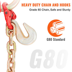V-Chain Bridle, 9620 lbs Working Load Limit, 5/16`` x 3` G80 Tow Chain with RTJ Cluster Hooks, DOT Certified, Galvanized Coating Manganese Steel & D-Shackle, for Lifting & Moving Activities