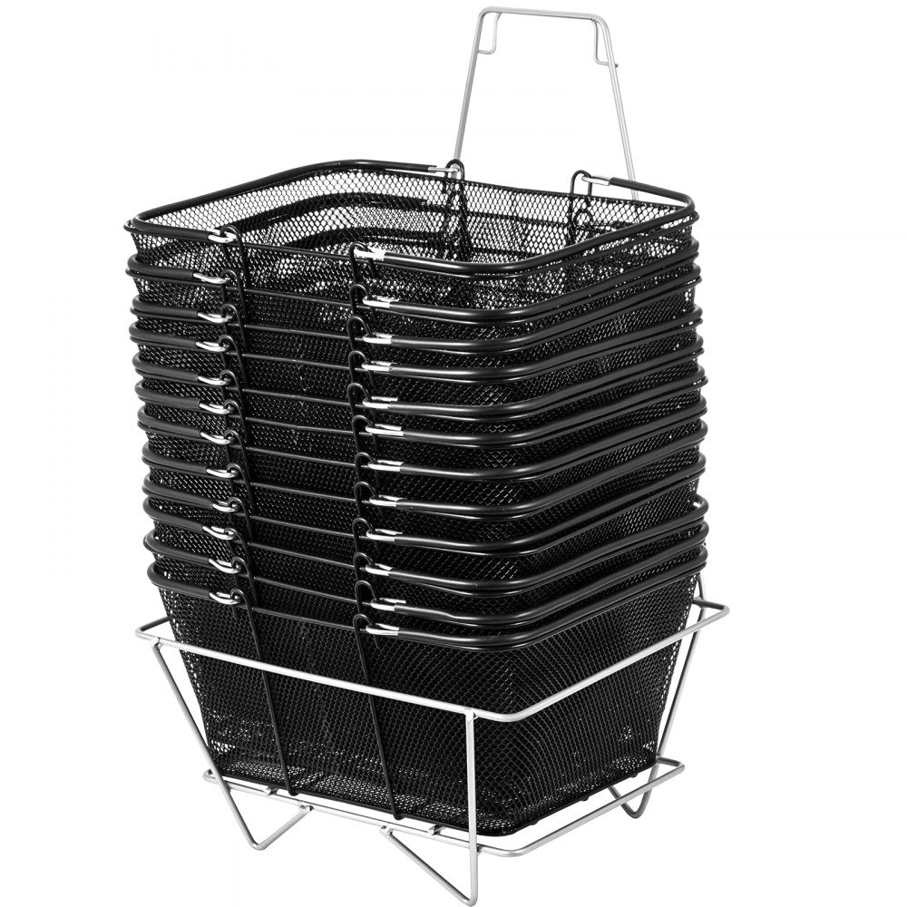 12PCS Shopping Baskets with Handles, Black Metal Shopping Basket, Portable Wire Shopping Basket, Black Wire Mesh shopping Basket Set for Stores Shopping
