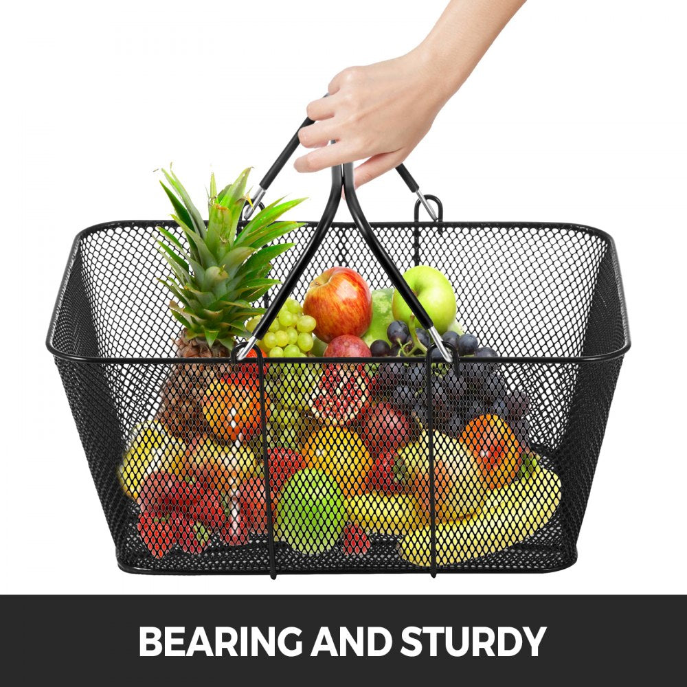 12PCS Shopping Baskets with Handles, Black Metal Shopping Basket, Portable Wire Shopping Basket, Black Wire Mesh shopping Basket Set for Stores Shopping