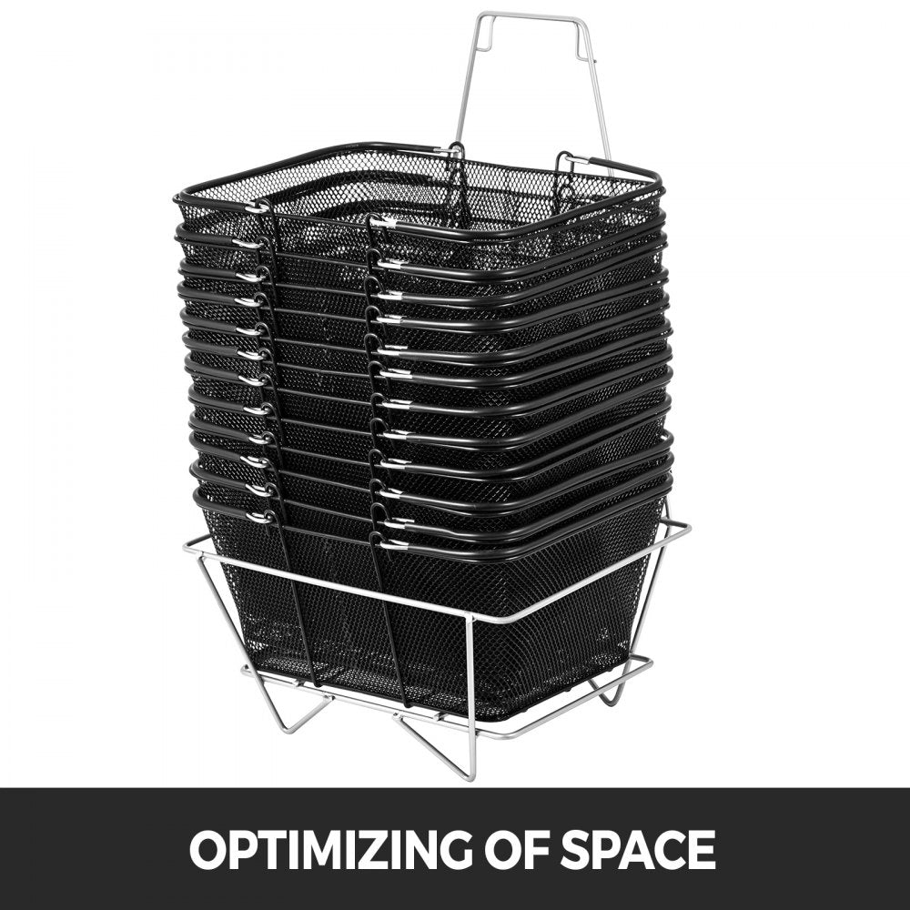 12PCS Shopping Baskets with Handles, Black Metal Shopping Basket, Portable Wire Shopping Basket, Black Wire Mesh shopping Basket Set for Stores Shopping