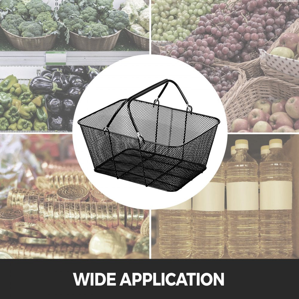 12PCS Shopping Baskets with Handles, Black Metal Shopping Basket, Portable Wire Shopping Basket, Black Wire Mesh shopping Basket Set for Stores Shopping