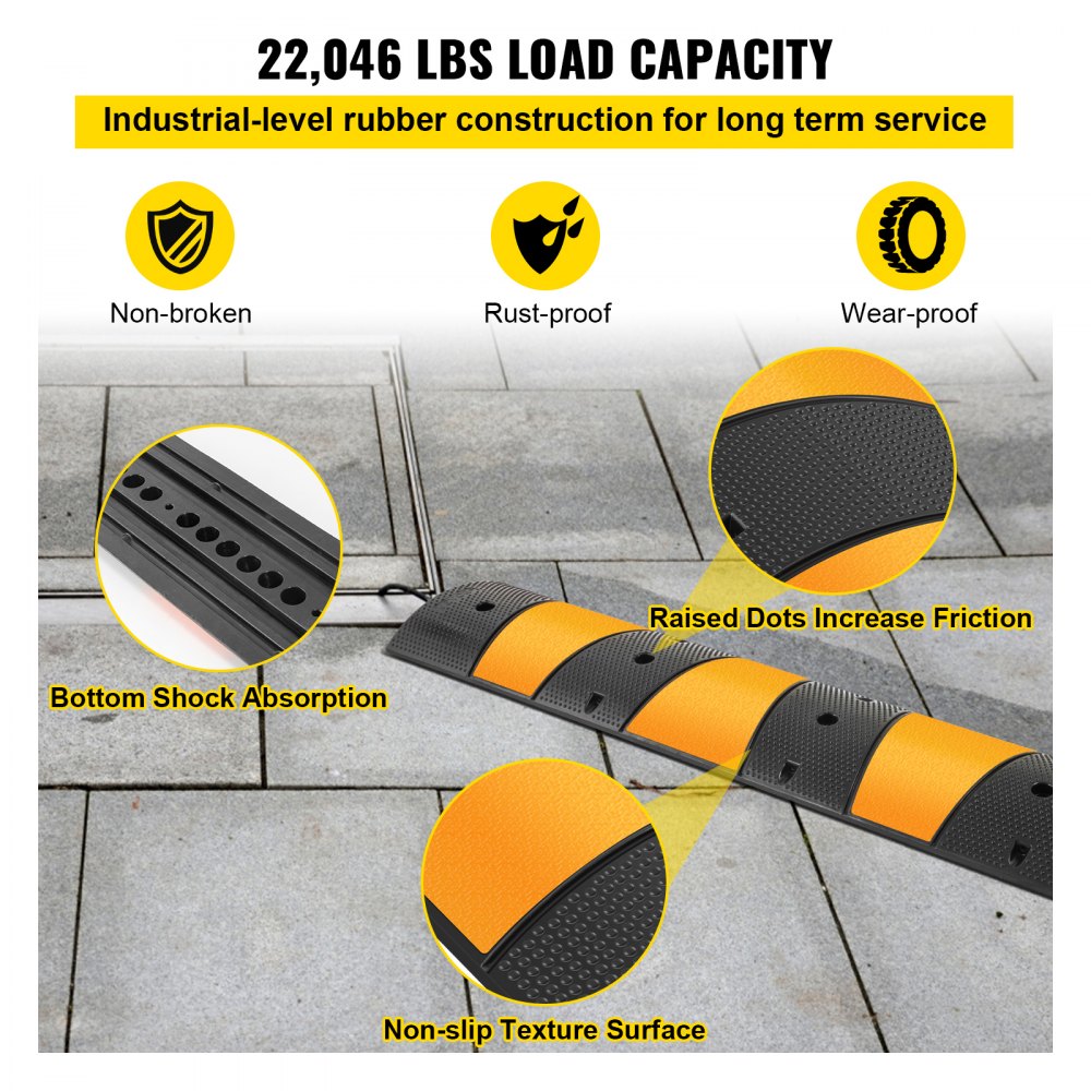 6 Feet Rubber Driveway Heavy Duty Cable Protector Ramp 72.4 x 12 x 2.4 Inch 2-Channel Garage Gravel Roads Asphalt Concrete, 6ft-Speed Bump