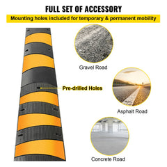 6 Feet Rubber Driveway Heavy Duty Cable Protector Ramp 72.4 x 12 x 2.4 Inch 2-Channel Garage Gravel Roads Asphalt Concrete, 6ft-Speed Bump