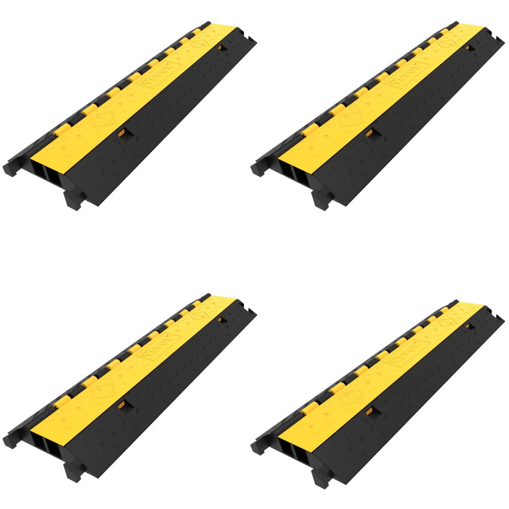 4 Pack Rubber Cable Protector Ramp 2 Channel Heavy Duty 66,000LB Load Capacity Cable Wire Cord Cover Ramp Speed Bump Driveway Hose Cable Ramp Protective Cover