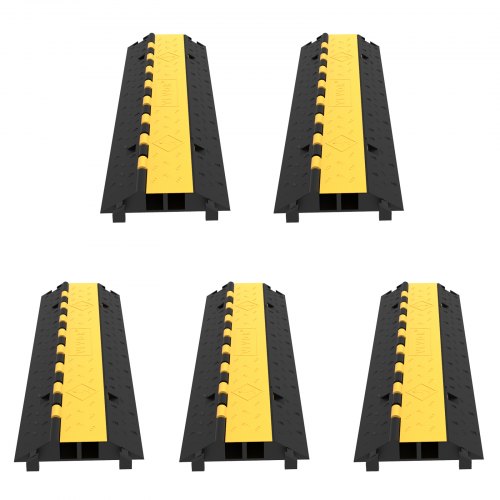 5 Pack Rubber Cable Protector Ramp 2 Channel Heavy Duty 66,000 lbs Load Capacity Cable Wire Cord Cover Ramp Speed Bump Driveway Hose Cable Ramp Protective Cover (2-Channel, 5 Pack-66,000 lbs)