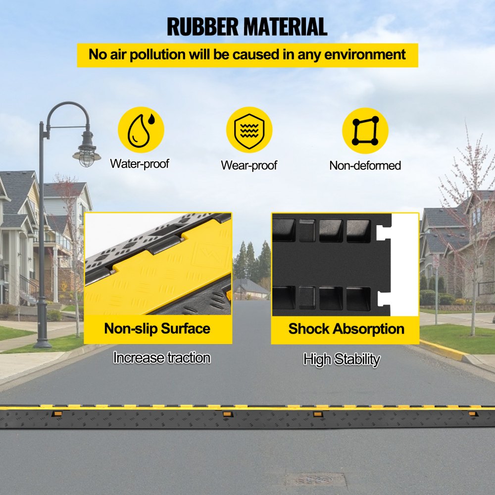 5 Pack Rubber Cable Protector Ramp 2 Channel Heavy Duty 66,000 lbs Load Capacity Cable Wire Cord Cover Ramp Speed Bump Driveway Hose Cable Ramp Protective Cover (2-Channel, 5 Pack-66,000 lbs)