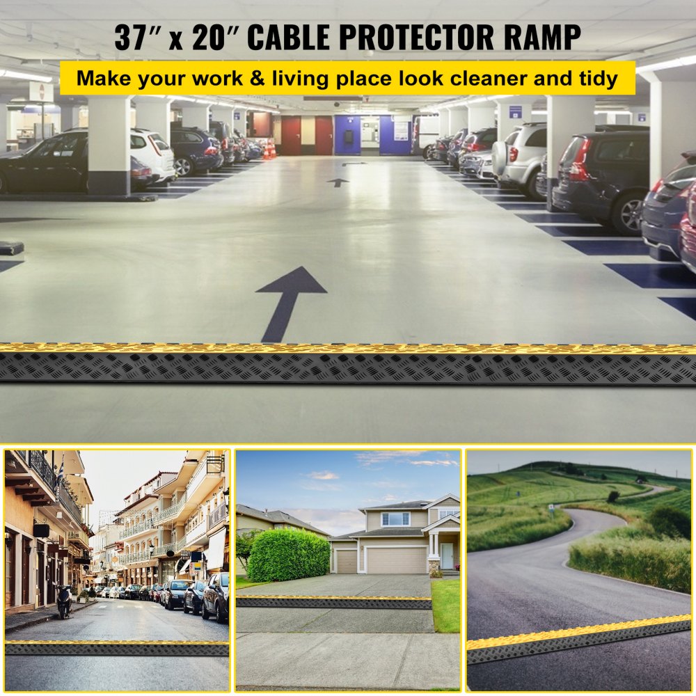 1 Pack of 3-Channel Rubber Cable Protector Ramps Heavy Duty 44000Lbs Load Capacity Cable Wire Cord Cover Ramp Speed Bump Driveway Hose Cable Ramp Protective Cover