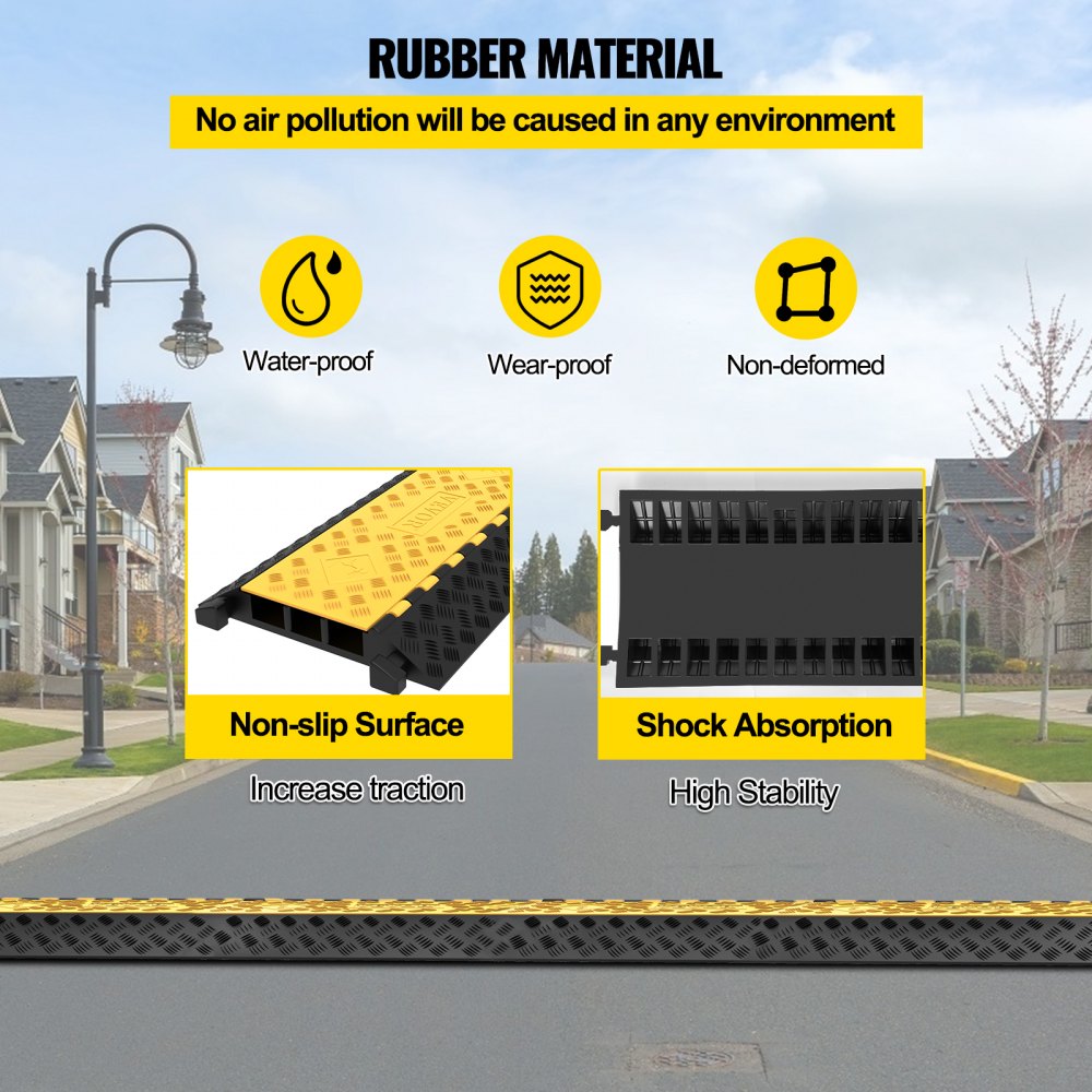 1 Pack of 3-Channel Rubber Cable Protector Ramps Heavy Duty 44000Lbs Load Capacity Cable Wire Cord Cover Ramp Speed Bump Driveway Hose Cable Ramp Protective Cover