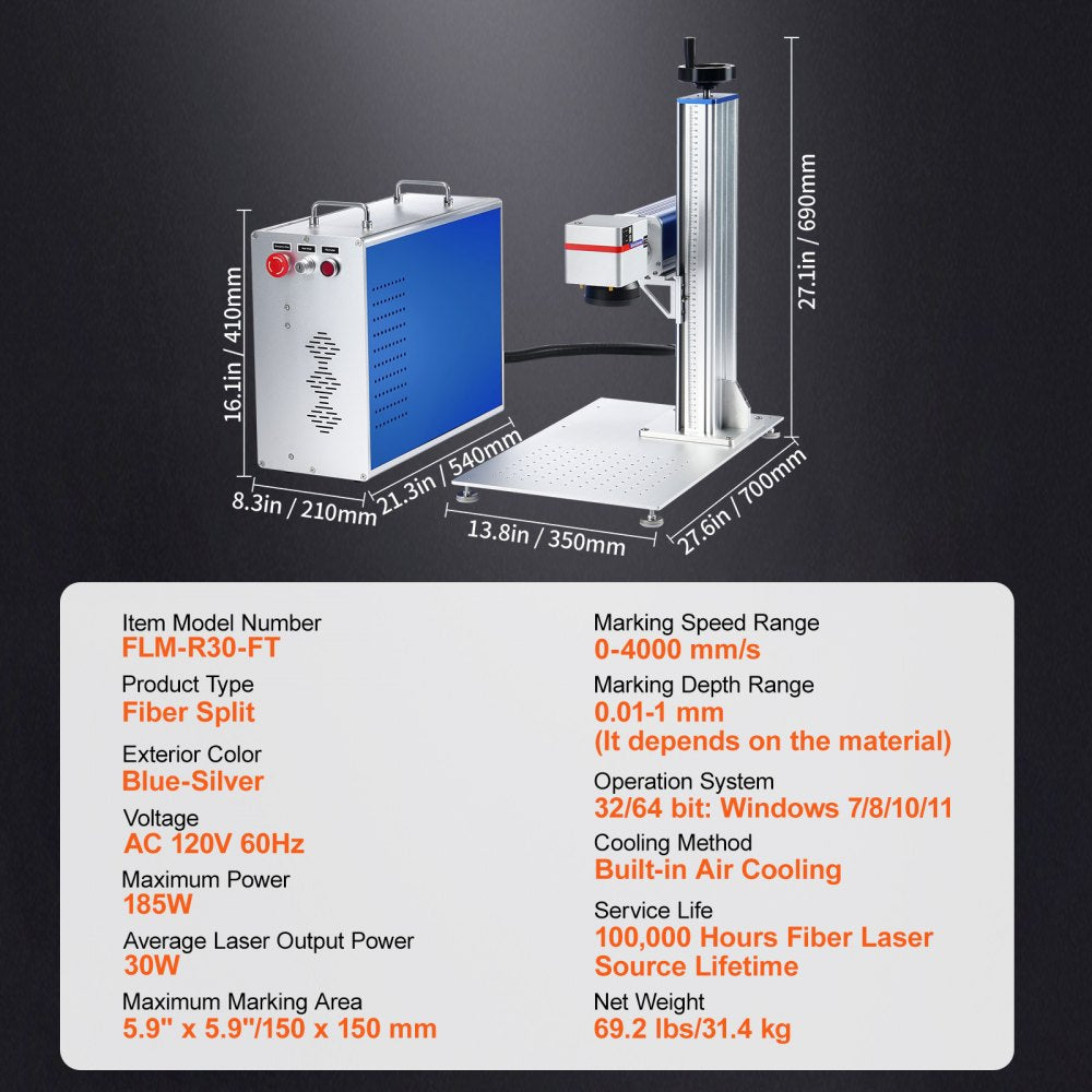 Fiber Laser Marking Machine 30W LightBurn Compatible Fiber Laser Engraver