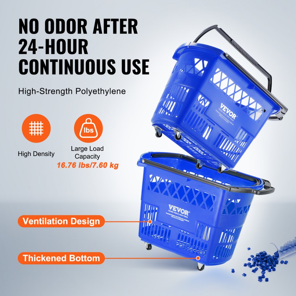 Plastic Rolling Shopping Trolley Basket On Wheels 6PCS 39L with Handle