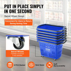 Plastic Rolling Shopping Trolley Basket On Wheels 6PCS 39L with Handle