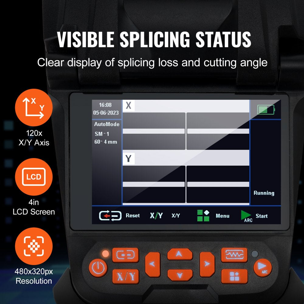 Fiber Fusion Splicer 6 Motors, Core Alignment Fiber Optic Fusion Splicer with 4" Digital LCD Screen, Image Storage, 3 in 1 Auto Focus Optical Fiber Holder Cleaver Kit 5-6s Splicing 9-25s Heating