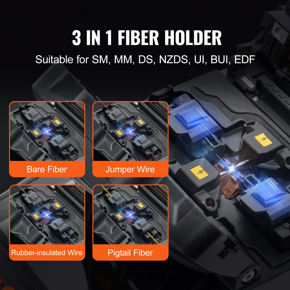 Fiber Fusion Splicer 6 Motors, Core Alignment Fiber Optic Fusion Splicer with 4" Digital LCD Screen, Image Storage, 3 in 1 Auto Focus Optical Fiber Holder Cleaver Kit 5-6s Splicing 9-25s Heating