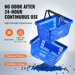 Shopping Basket, Set of 12, 24L Durable Plastic Grocery Basket with Handle and Stand, 16.73 x 11.61 x 8.86 inch Portable Shop Basket Bulk Used for Retail Store Supermarket Grocery Shopping, Blue