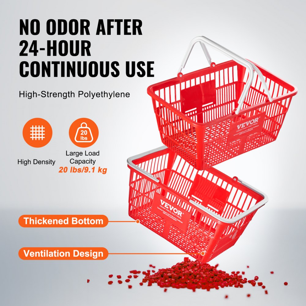 Shopping Basket Portable Grocery Basket 20PCS 21L with Handle & Stand Red