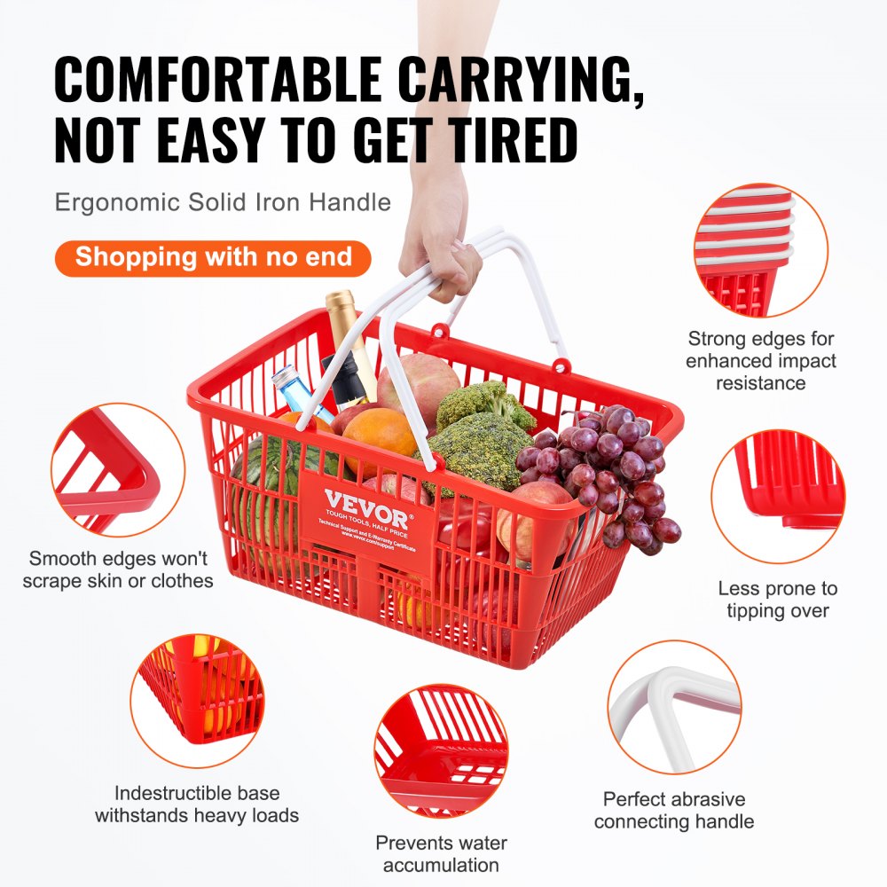 Shopping Basket Portable Grocery Basket 20PCS 21L with Handle & Stand Red