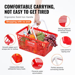 Shopping Basket Portable Grocery Basket 20PCS 21L with Handle & Stand Red