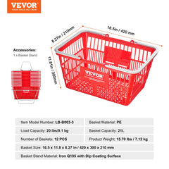 Shopping Basket Portable Grocery Basket 12PCS 21L with Handle & Stand Red