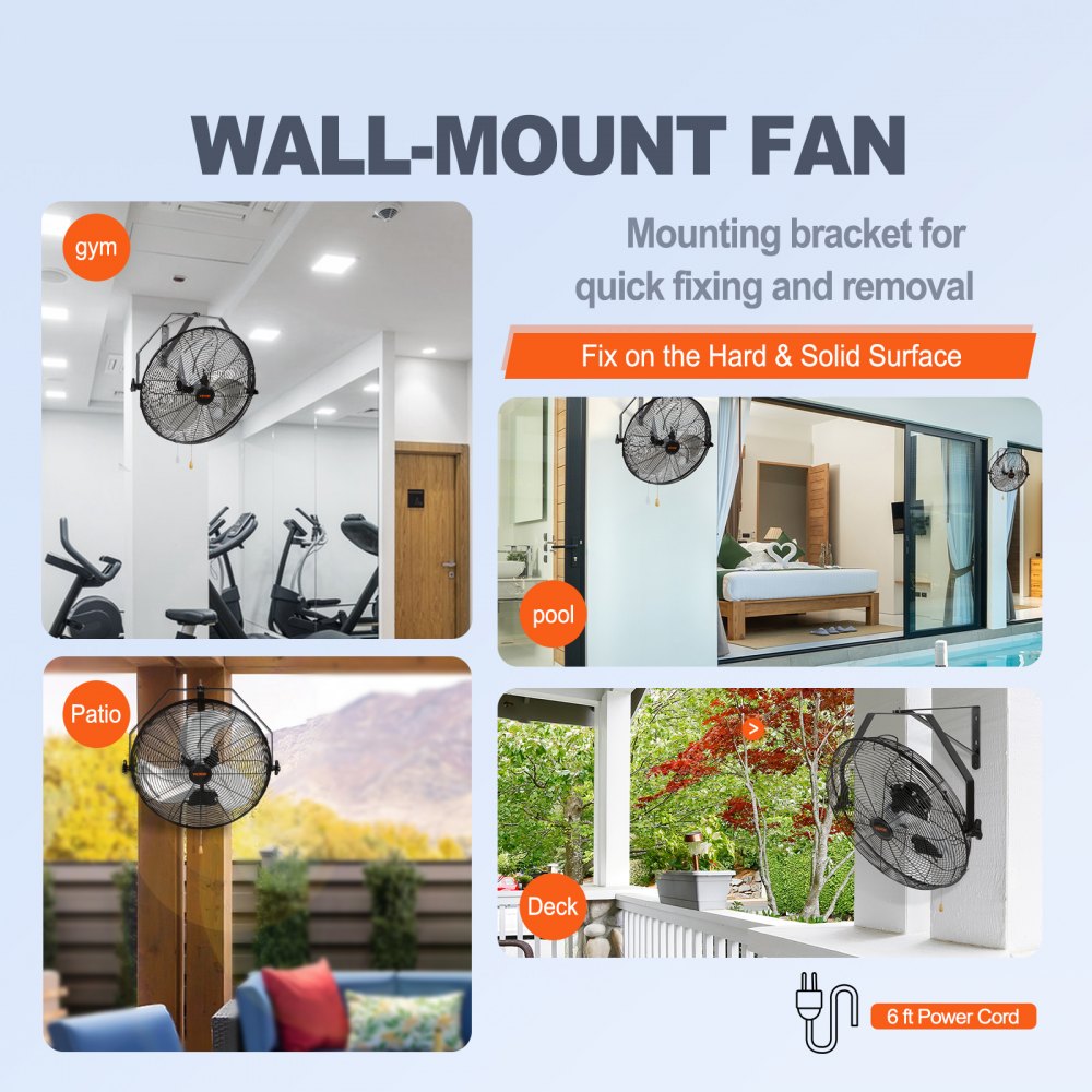 Black 18-inch industrial wall mount fan with waterproof design and adjustable tilt for airflow.
