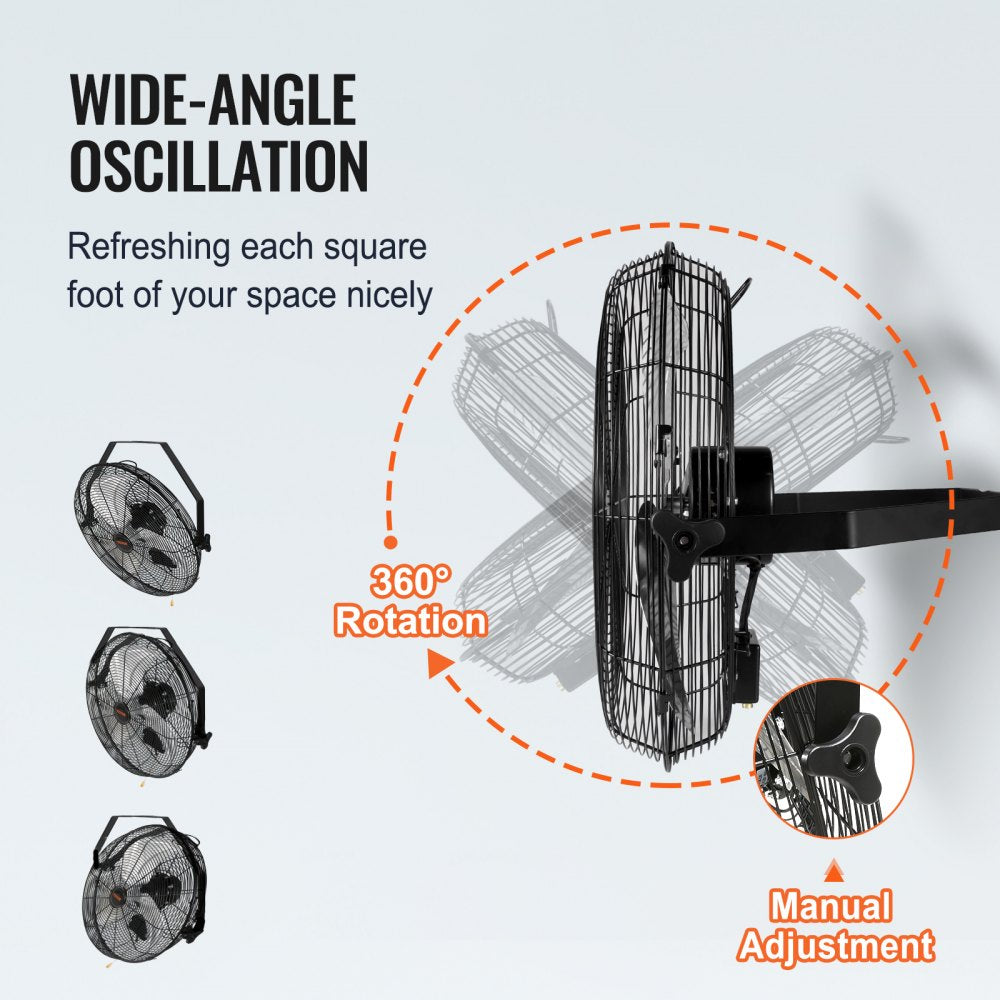 Two Bostome 18" industrial wall mount fans with waterproof design and three speed settings.