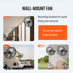 Two Bostome 18" industrial wall mount fans with three speeds and waterproof metal construction.
