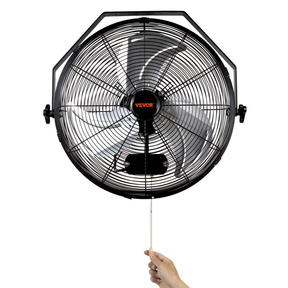 Bostome 18" industrial wall mount fan with metal construction and three-speed settings.