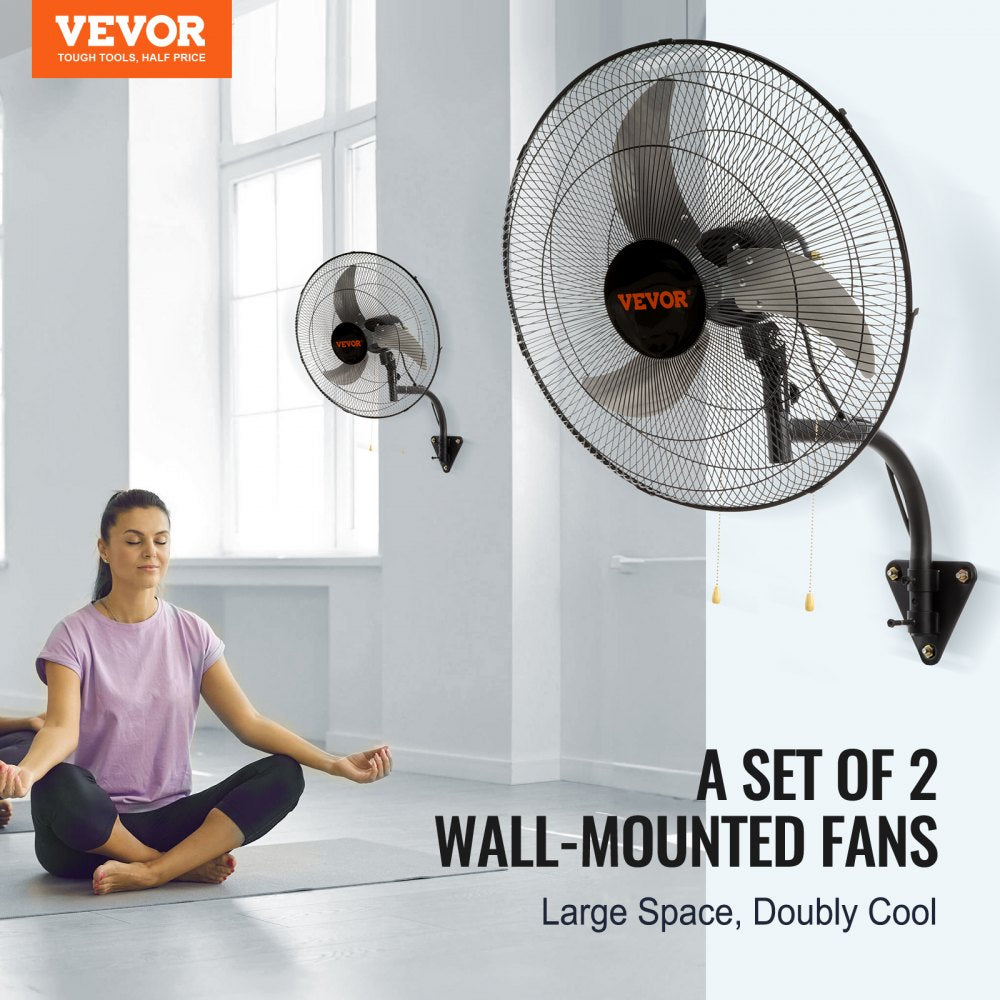 Two Bostome 18-inch oscillating wall mount fans with metal construction and adjustable tilt.