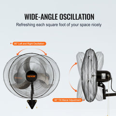 Two 18-inch oscillating wall mount fans with metal construction and 4000 CFM airflow.
