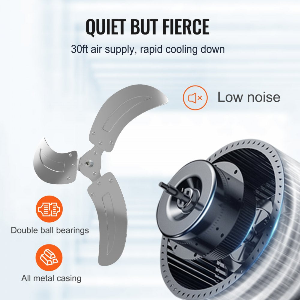 Bostome 18-inch oscillating wall mount fan with metal construction and three speed settings.