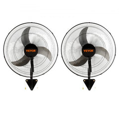 Two Bostome 20" industrial wall mount fans with metal blades and 3-speed settings.