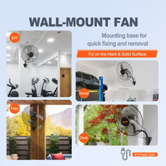 Wall Mount Fan, 20 Inch, 3-speed High Velocity Max. 4650 CFM Oscillating Industrial Wall Fan, Commercial or Residential for Warehouse, Greenhouse, Workshop, Patio, Basement, Black, ETL Listed