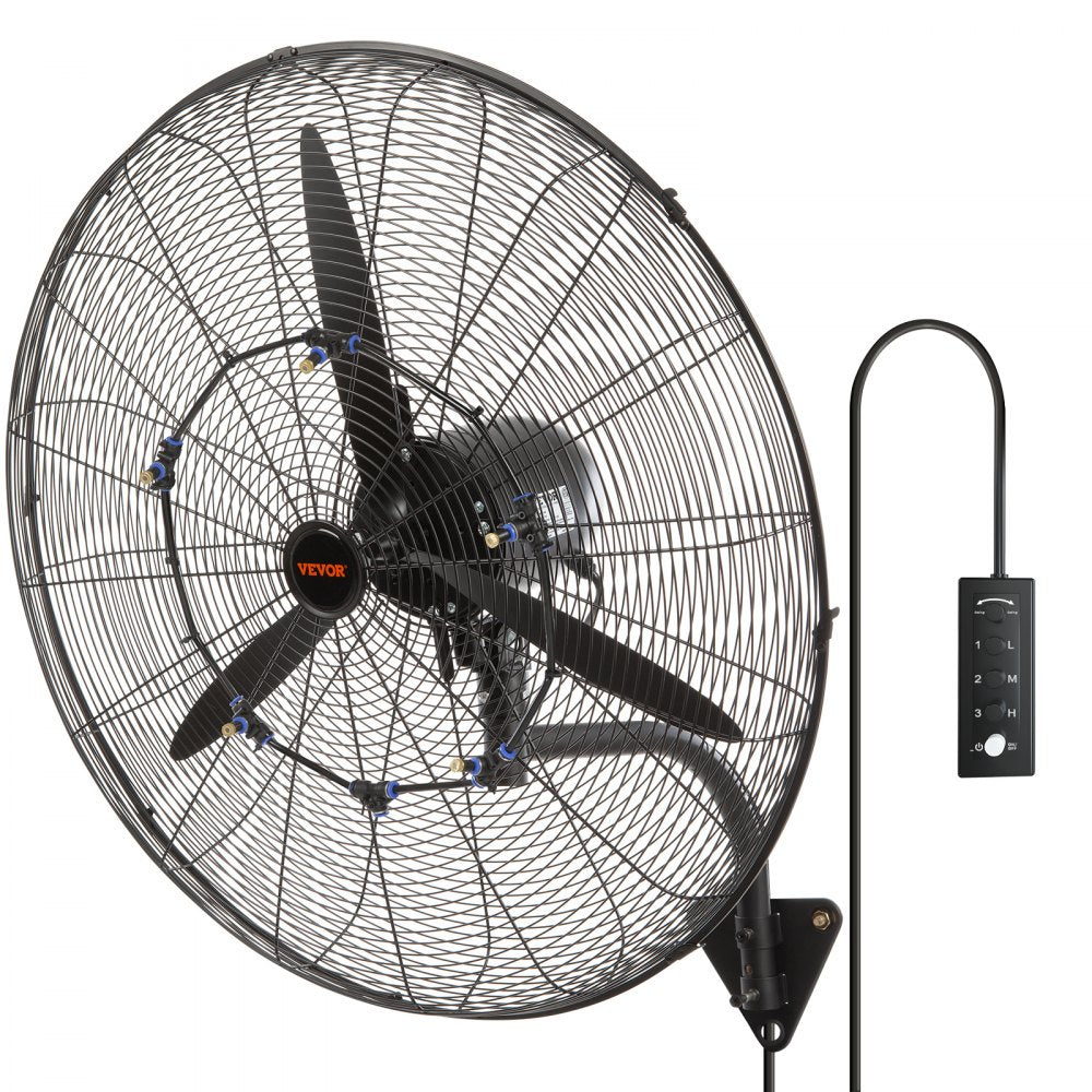 30-inch black Bostome wall-mount misting fan with 3-speed control and oscillating head.