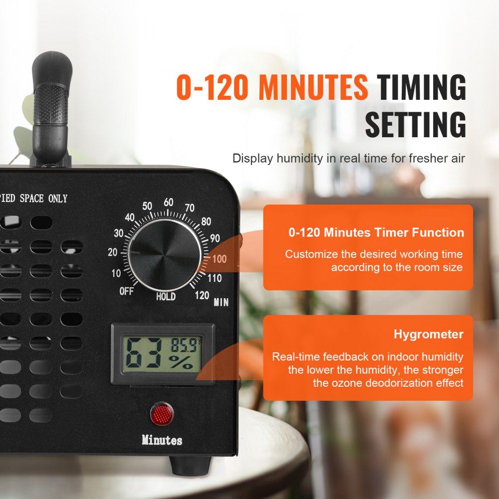 Bostome 24000mg/h ozone generator with timer, compact design, and detachable filter mesh.