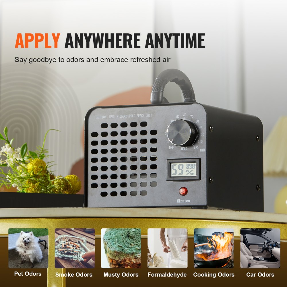 Bostome 24000mg/h ozone generator with timer, compact design and detachable filter mesh.