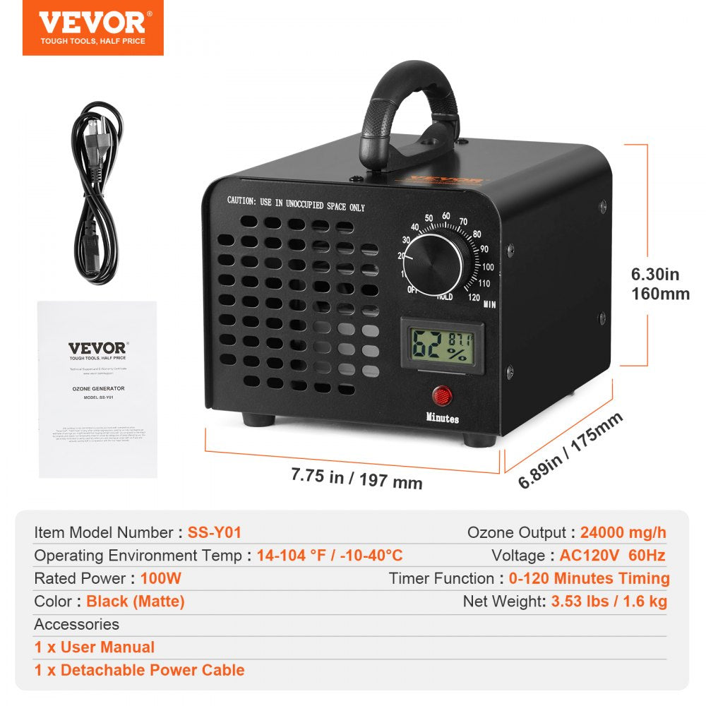Bostome 24000mg/h ozone generator with timer, designed for effective odor removal in various spaces.