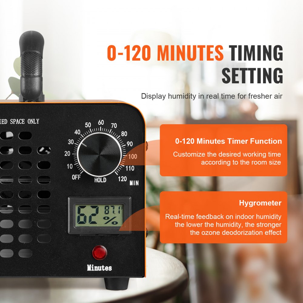 Bostome 12000mg/h ozone generator with timer, filter mesh, and portable design for odor removal.
