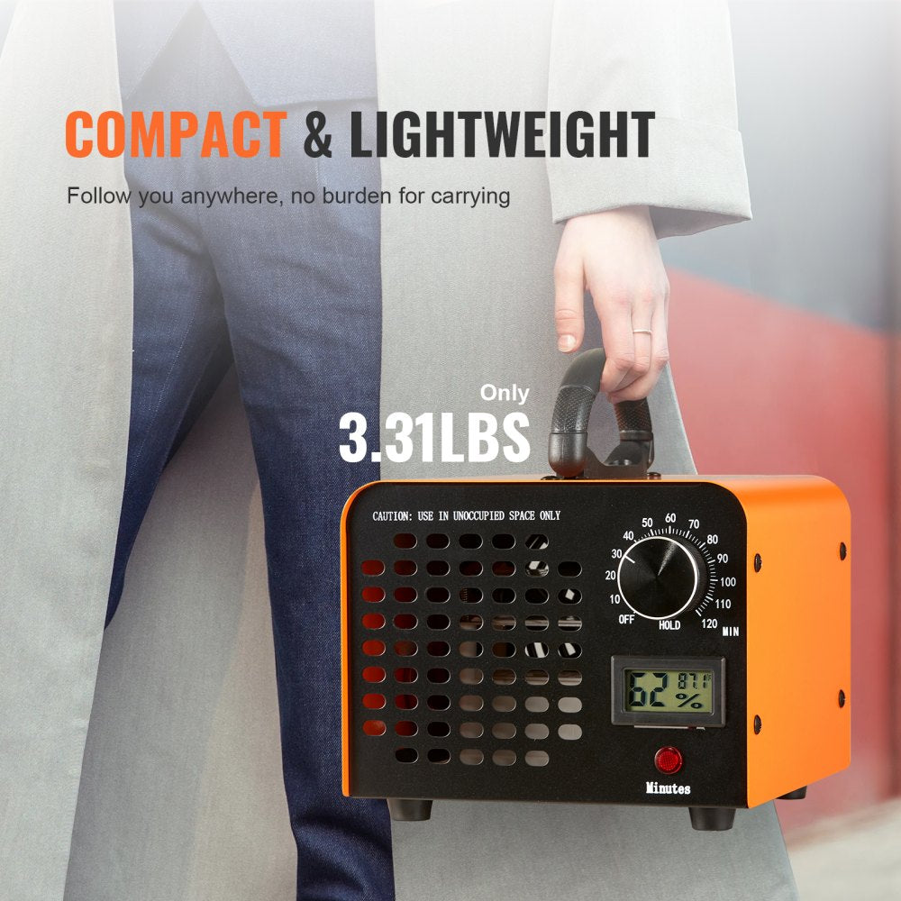 Bostome 12000mg/h ozone generator with timer, humidity display, and detachable filter mesh.
