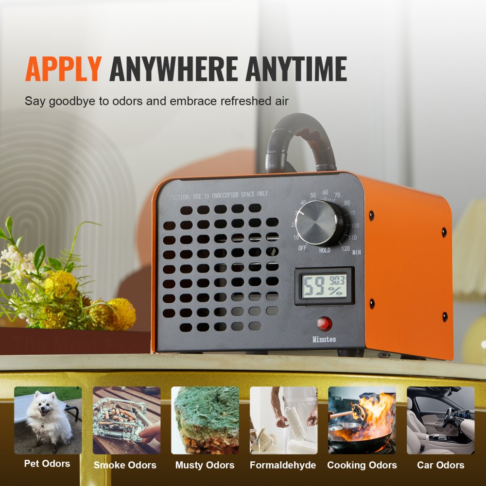 Bostome 12000mg/h ozone generator with a compact design and detachable filter for easy cleaning.
