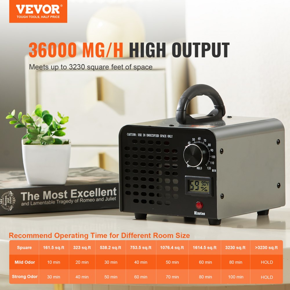 Bostome 36000mg/h ozone generator with timer, compact design for effective odor removal.