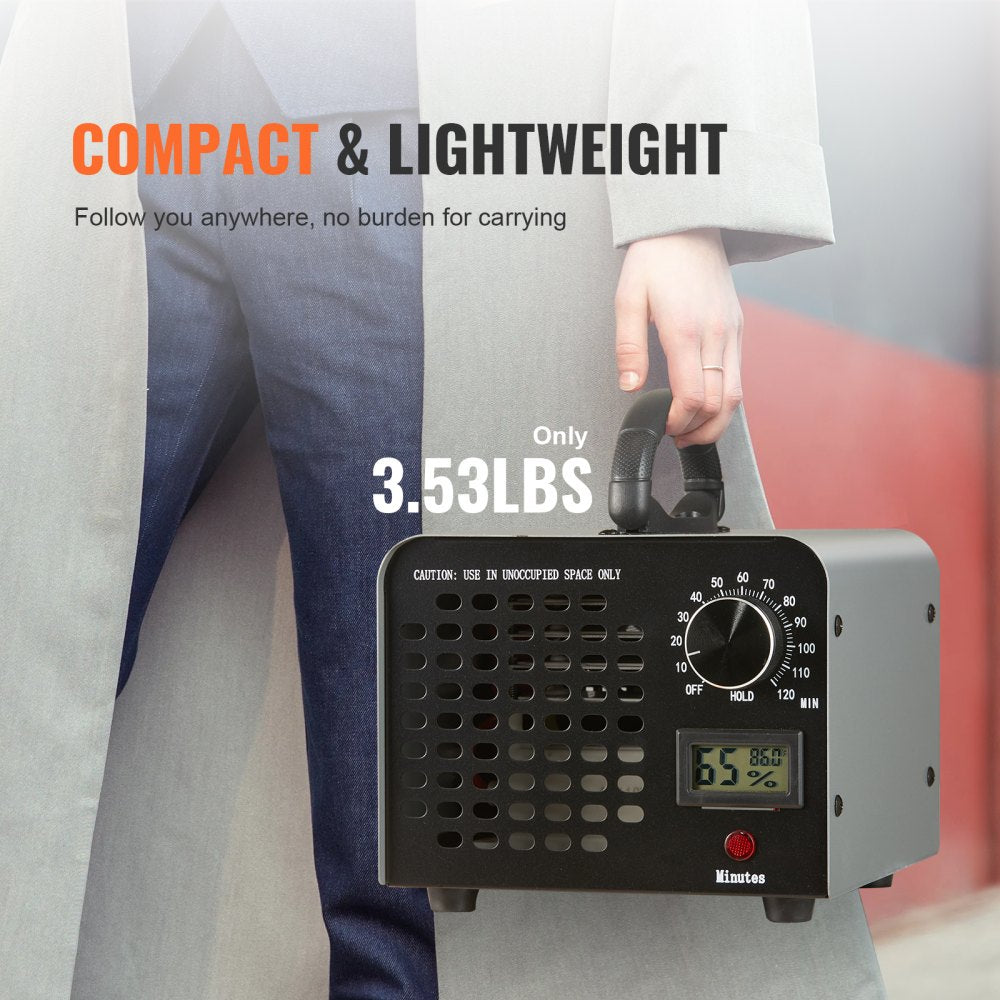 Bostome 36000mg/h ozone generator with timer, compact design, and detachable filter mesh.