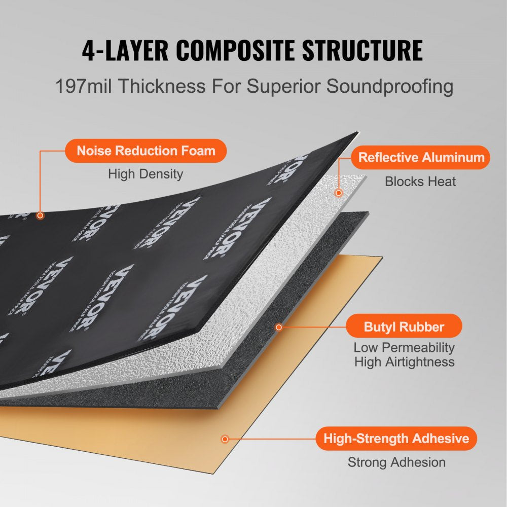 Car Sound Deadening Mat, 200 mil 25 sqft Car Sound Dampening Material, Butyl Automotive Sound Deadener, Noise Insulation and Vibration Dampening Material for Car