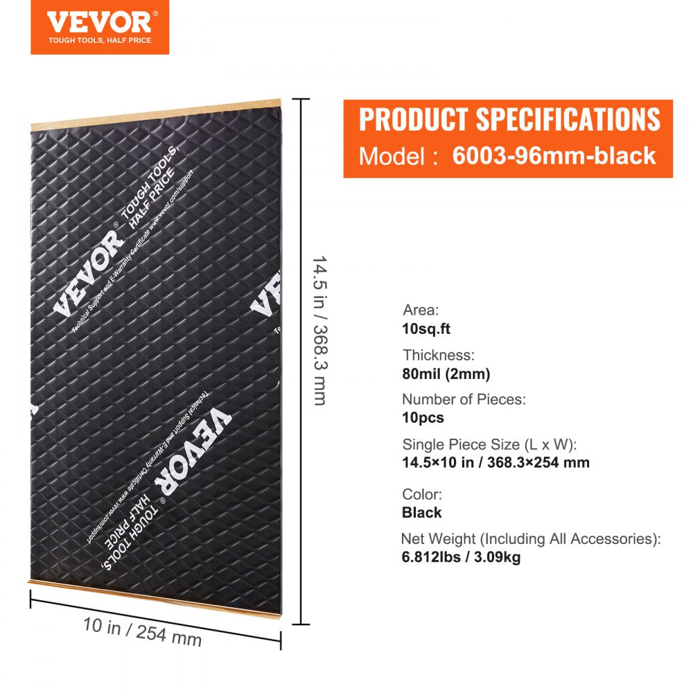 Car Sound Deadening Mat, 80 mil 10 sqft Car Sound Dampening Material, Butyl Automotive Sound Deadener, Noise Insulation and Vibration Dampening Material for Car