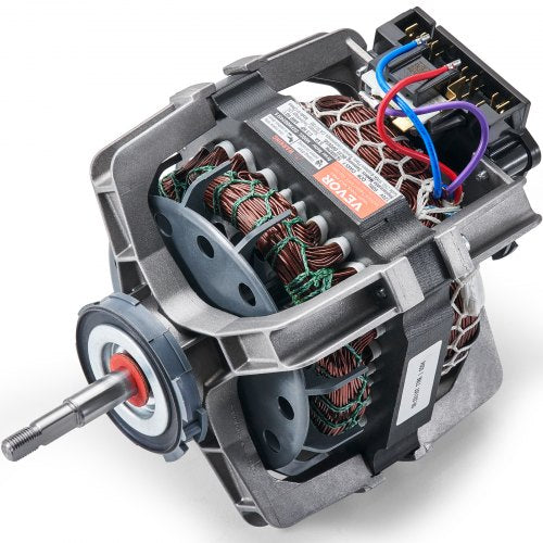 Close-up view of the DC31-00055G 1/3 HP dryer drive motor with exposed windings and wiring.
