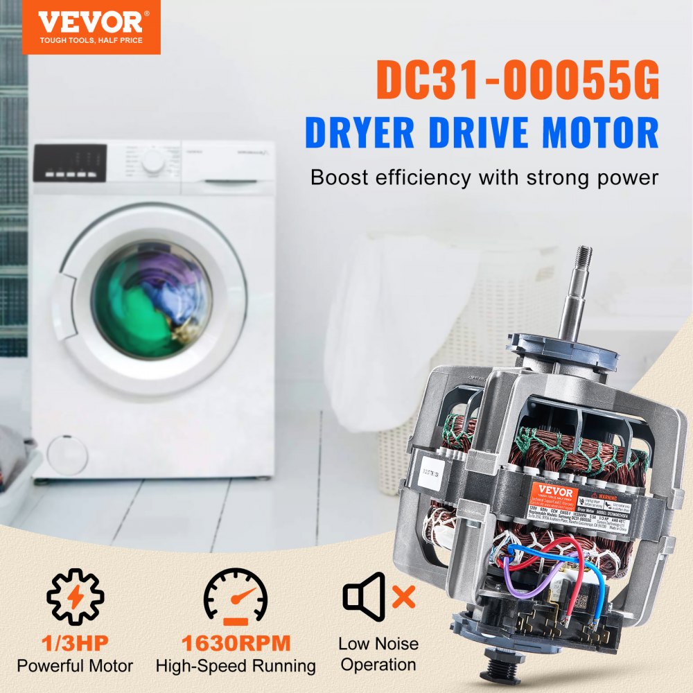 DC31-00055G dryer drive motor, 1/3 HP, 1630 RPM, for Samsung and Kenmore dryers.