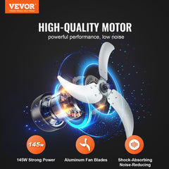 24-inch drum fan with 145W motor, aluminum blades, and shock-absorbing features.