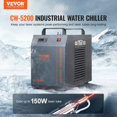 Industrial Water Chiller, CW-5200, Industrial Water Cooler Cooling System with Built-in Compressor 7L Water Tank Capacity 13 L/min Max Flow Rate, for CO2 Laser Engraving Machine Cooling Machine