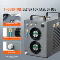 Industrial Water Chiller, CW-5200, Industrial Water Cooler Cooling System with Built-in Compressor 7L Water Tank Capacity 13 L/min Max Flow Rate, for CO2 Laser Engraving Machine Cooling Machine