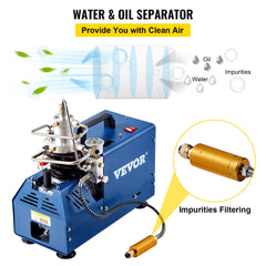 High-pressure air compressor with a water-cooled system and LED temperature display.